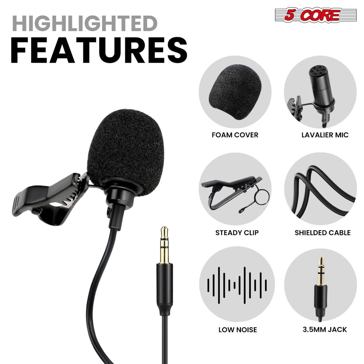 5 Core Microphone 2 Pc Professional Lavalier Mic Wearable Omnidirectional 3.5mm Body Lapel Mics