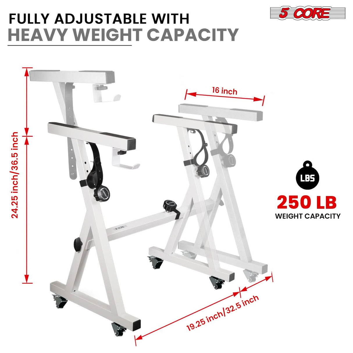 5Core Keyboard Stand Adjustable Height 36.5" Width 32.5” Z Style Electric Piano Riser 250Lb Capacity