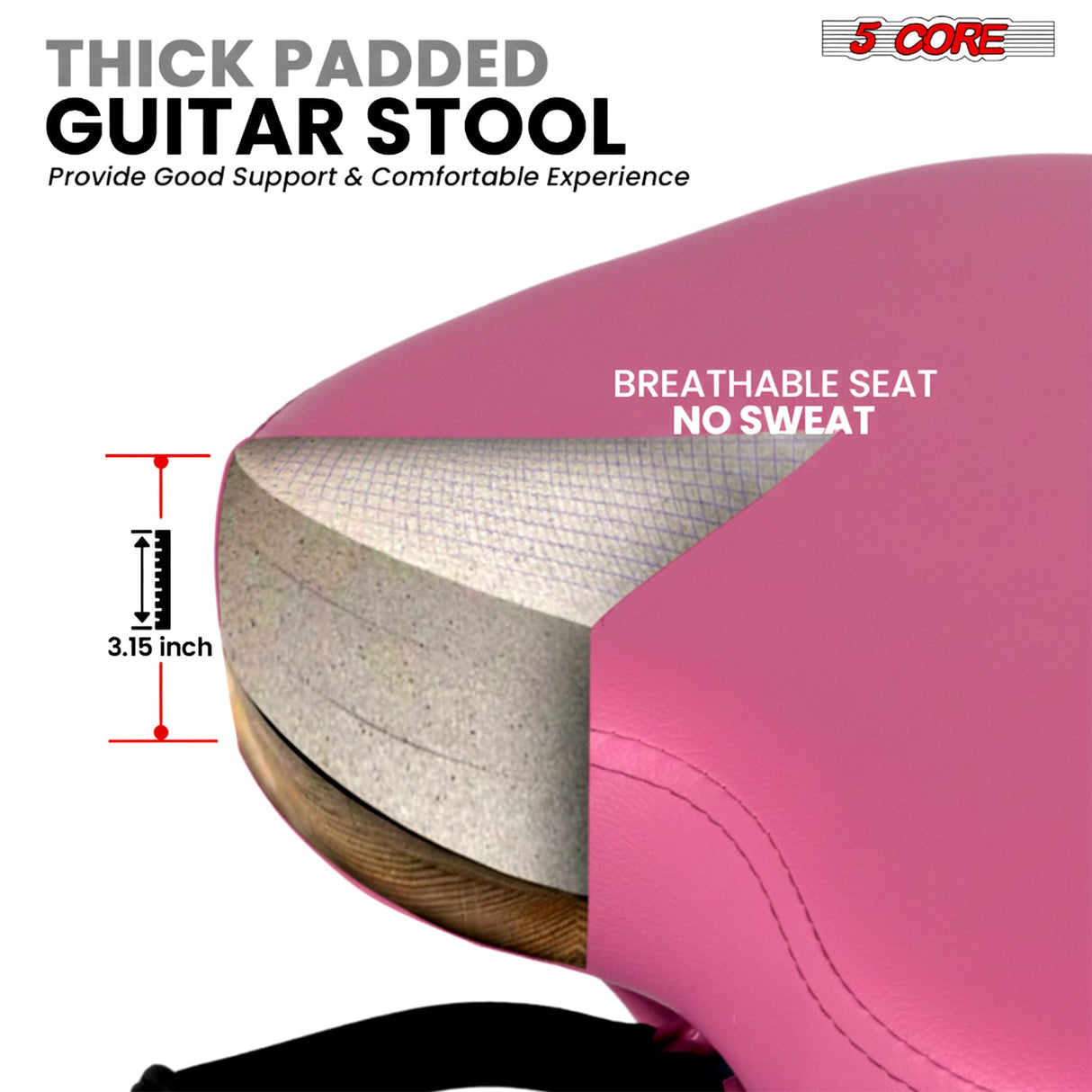 5 Core Guitar Stool 3.15" Padded Chair Foldable Music Seat w Built in Foot Rest Guitar Stand