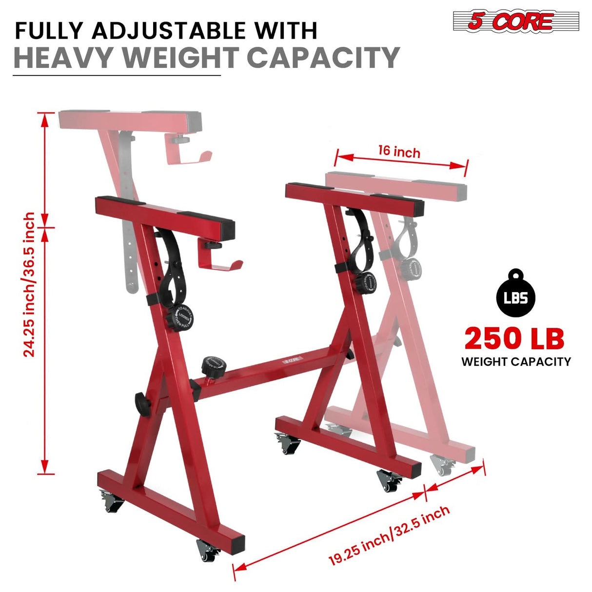 5Core Keyboard Stand Adjustable Height 36.5" Width 32.5” Z Style Electric Piano Riser 250Lb Capacity