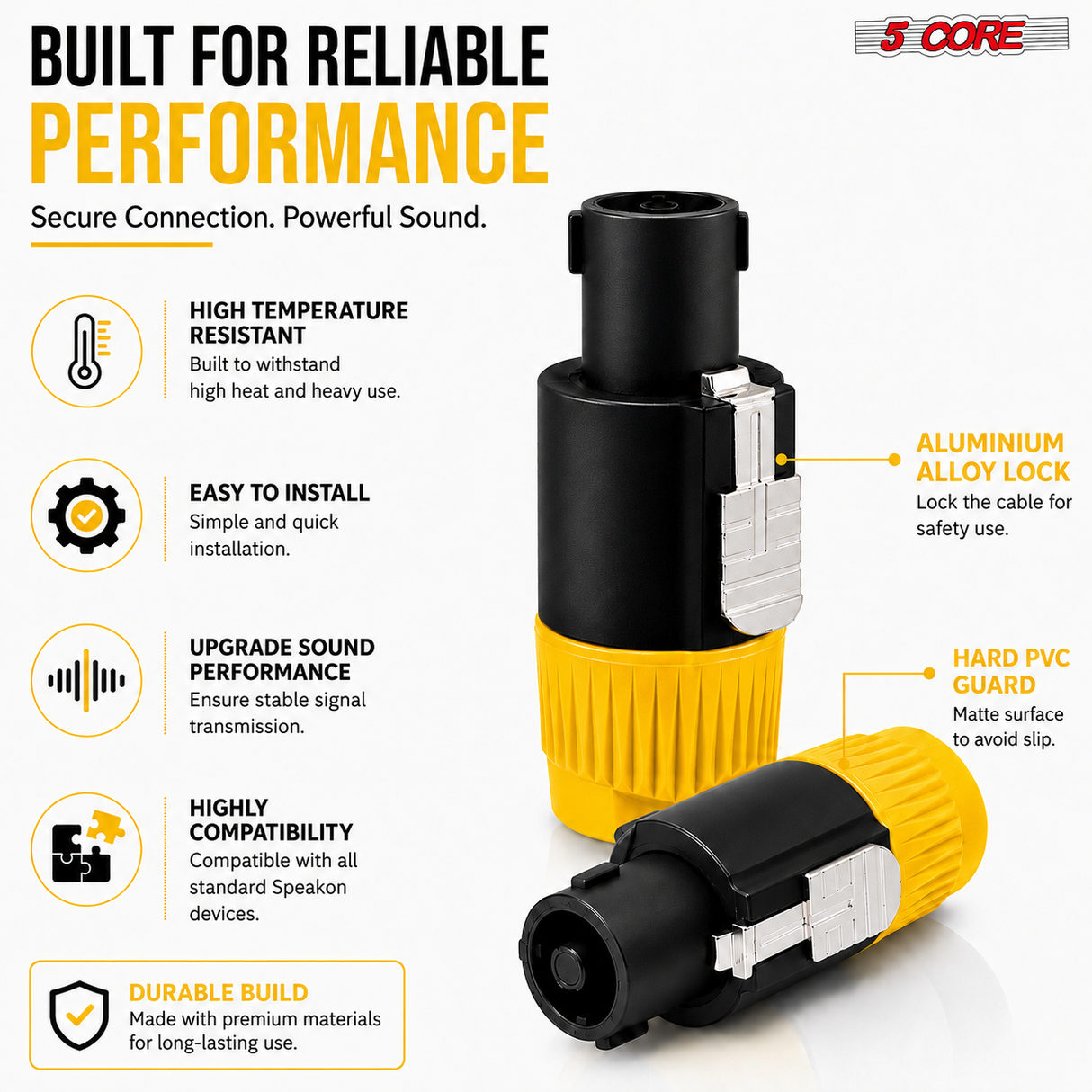 5 Core Speakon Adapter High Quality Audio Jack Male Audio Pin Speaker Adapter Connector