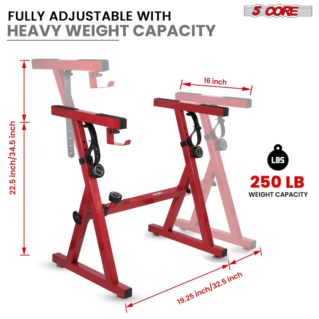 5Core Keyboard Stand Adjustable Height 34.5" Width 32.5” Z Style Electric Piano Riser 250Lb Capacity
