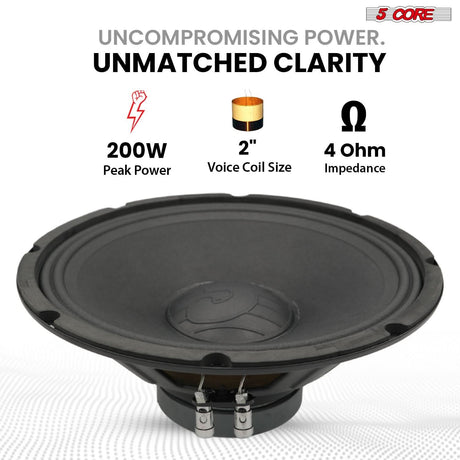 5 Core 12 Inch Car Audio Speaker Pair 200W 4 Ohm Loud Clear Sound Replacement Component Driver