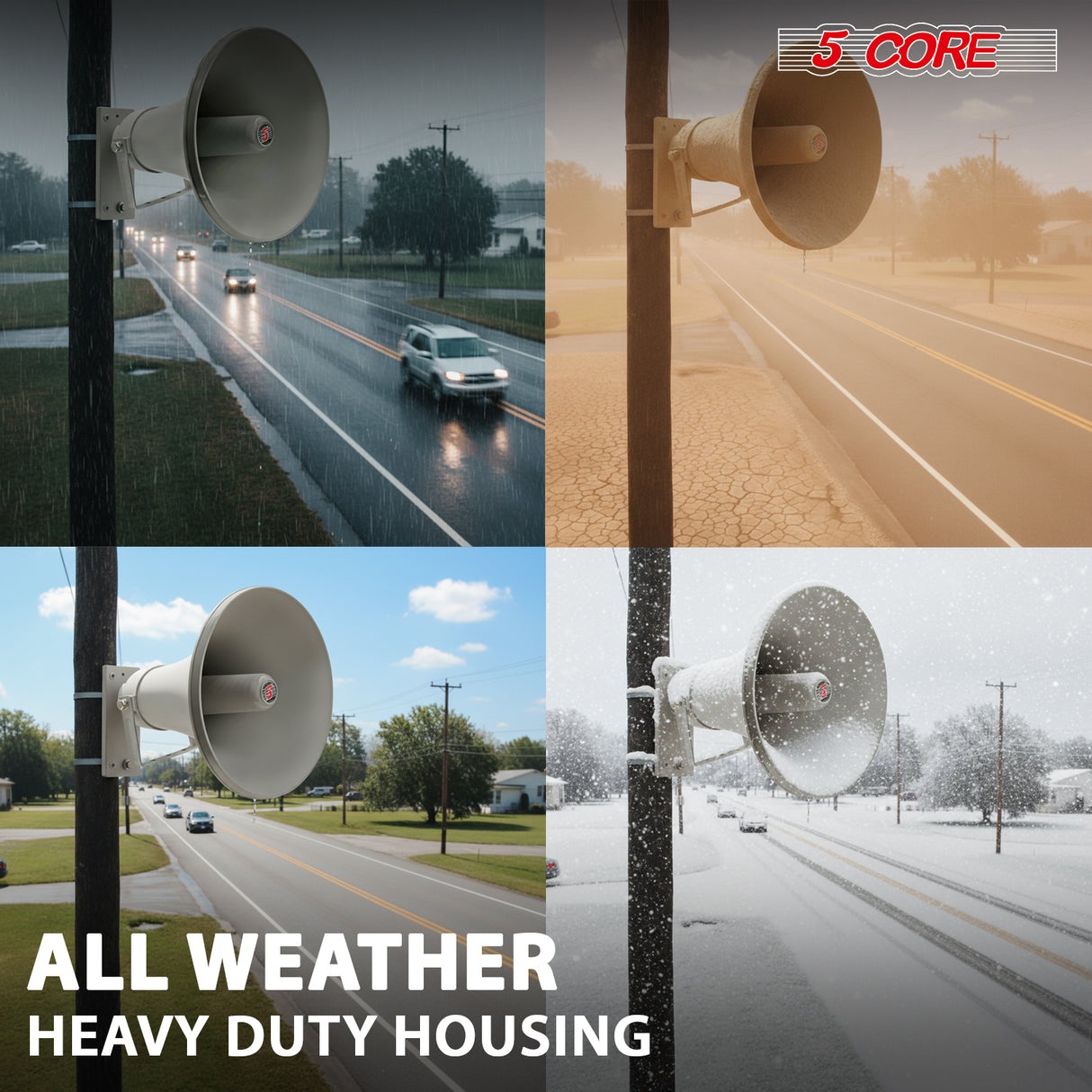 5 Core PA Horn 350W Loud Speaker 12 Inch Bull Horn Loud Audio 8Ohm All Weather Indoor Outdoor Use