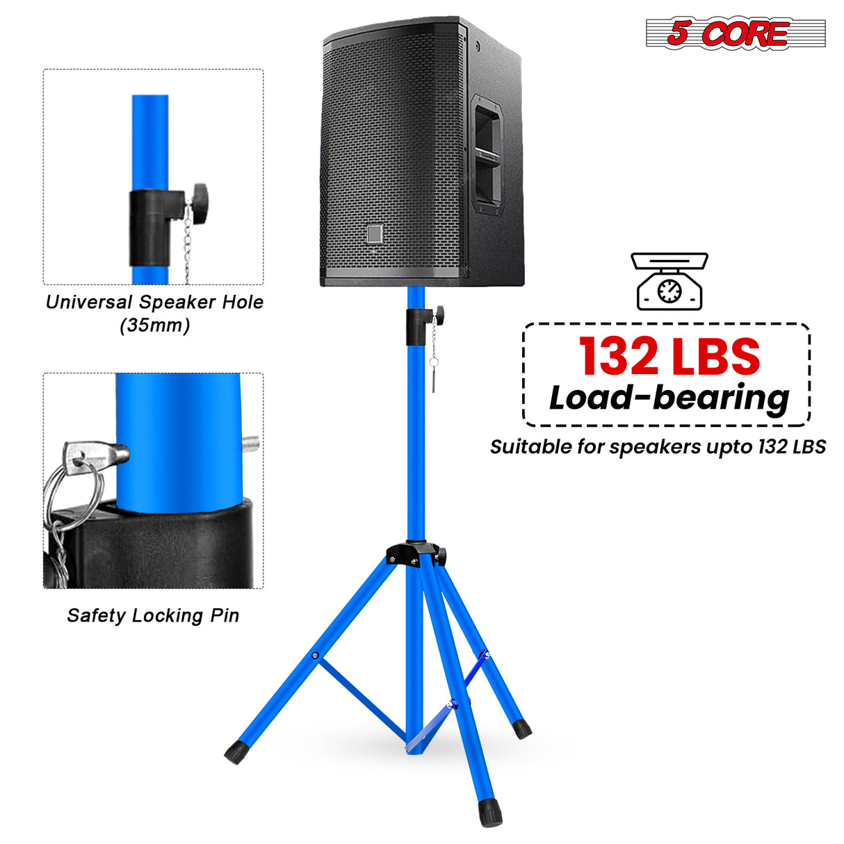 5 Core Speaker Stand Adjustable 31 to 36" PA DJ Tripod Stands Heavy Duty w 35mm Insert 132 Lbs