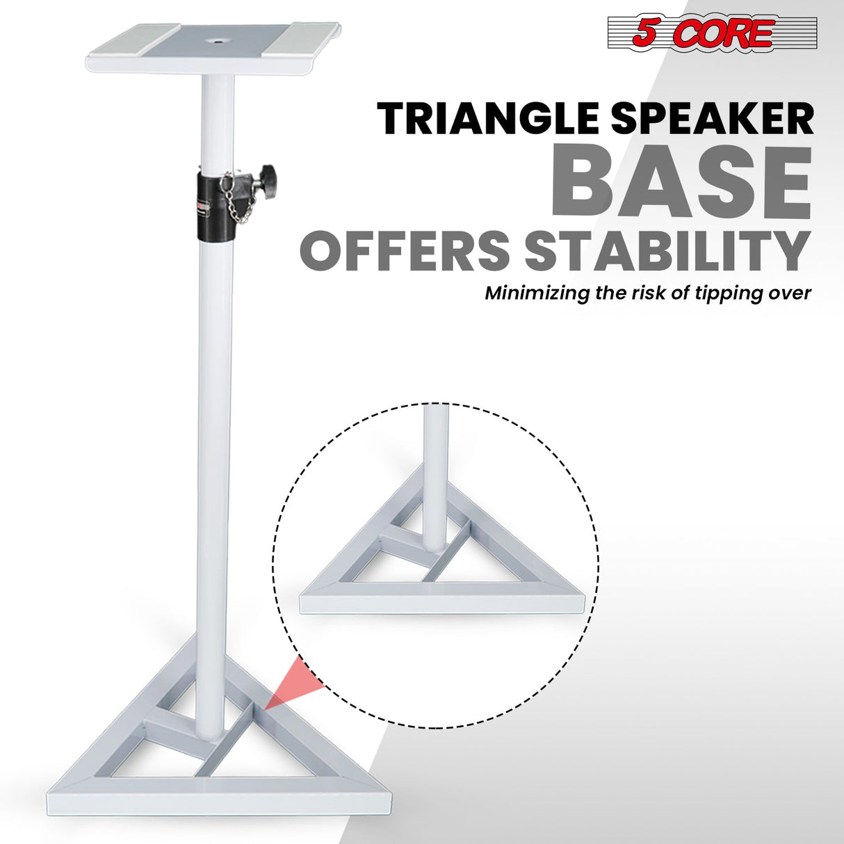 5 Core Speaker Stand Heavy Duty Adjustable Telescoping Height Triangle Base 100Lb Capacity