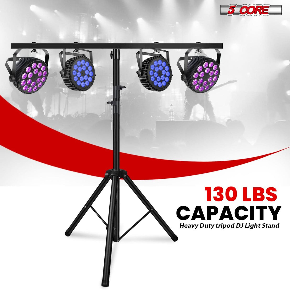 5 Core DJ Light Stand Height Adjustable 39-100" Heavy Duty Tripod Stage Lights Stands w Light T Bar