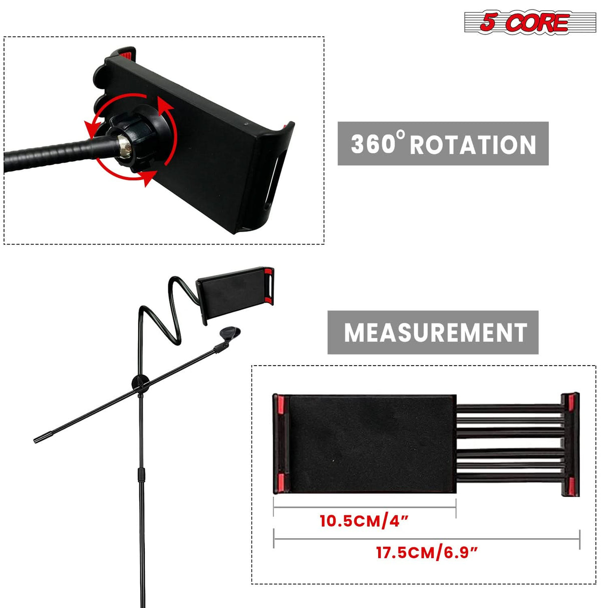 5 Core Tripod Mic Stand w Phone Holder Height Adjustable Microphone Mount Stands