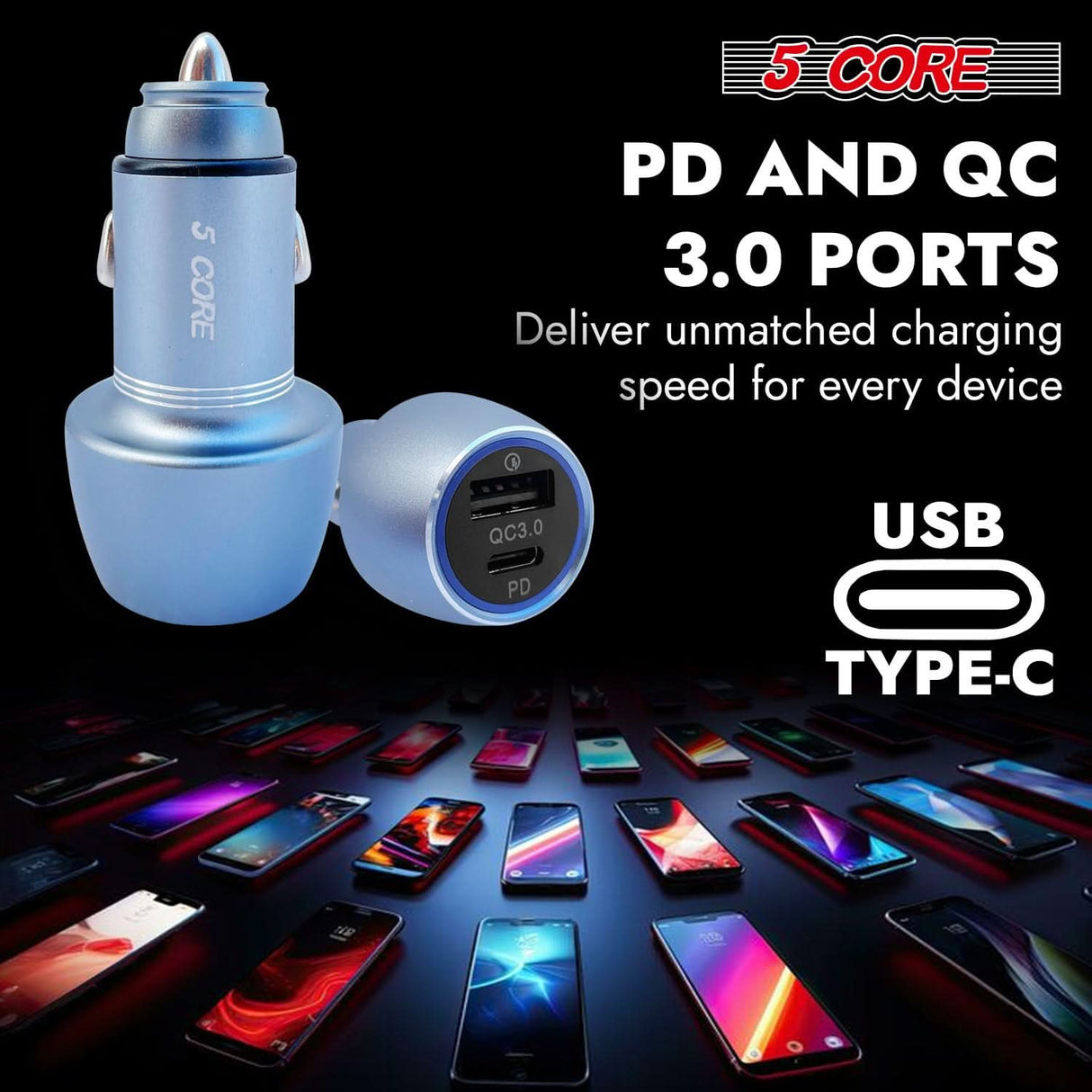 5Core Car Charger USB Type C Adapter 36W Fast Charging