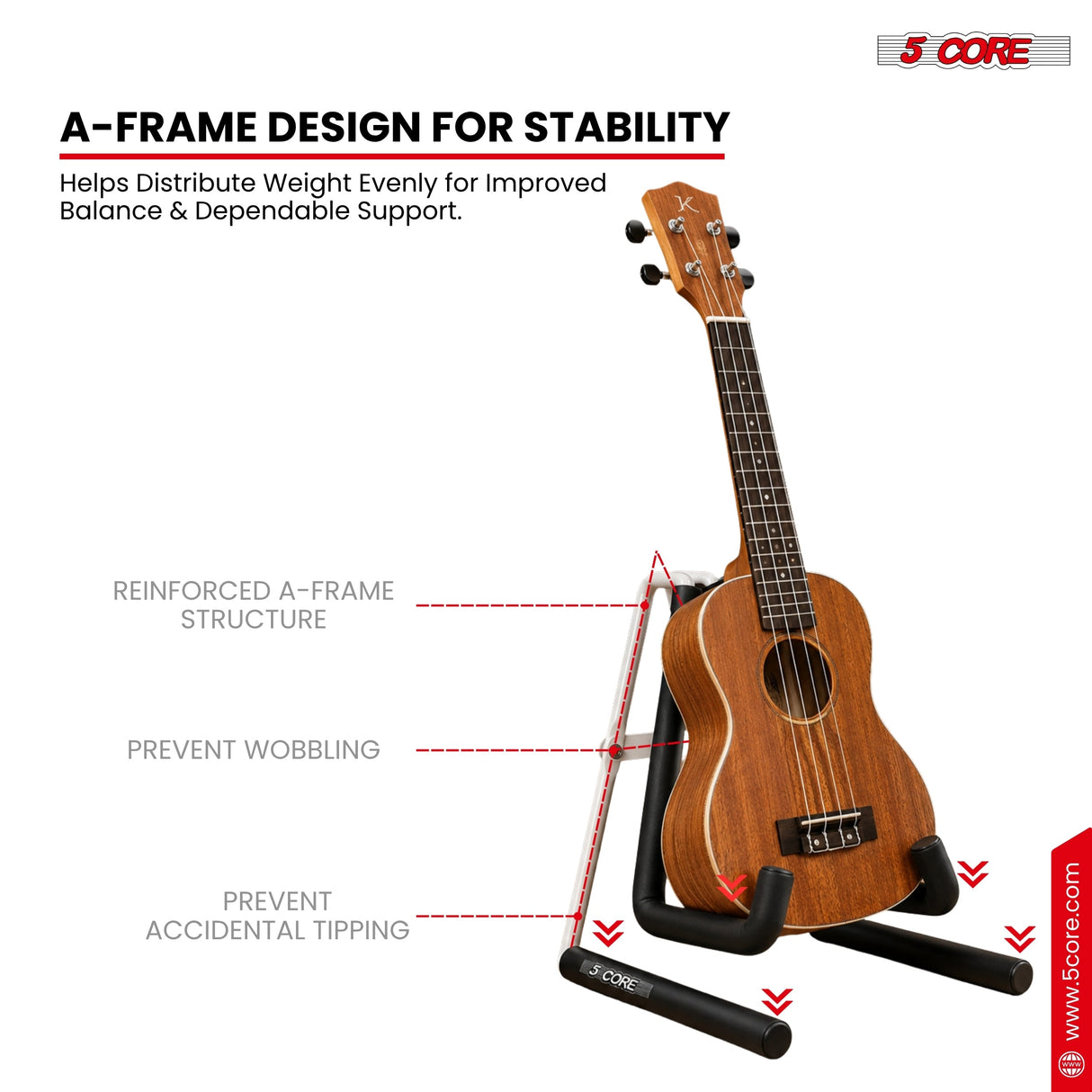 5 Core Ukulele Stand A Frame Metal Body w Soft Padded Arms Support Banjo Ukuleles Mini Guitar Violin White