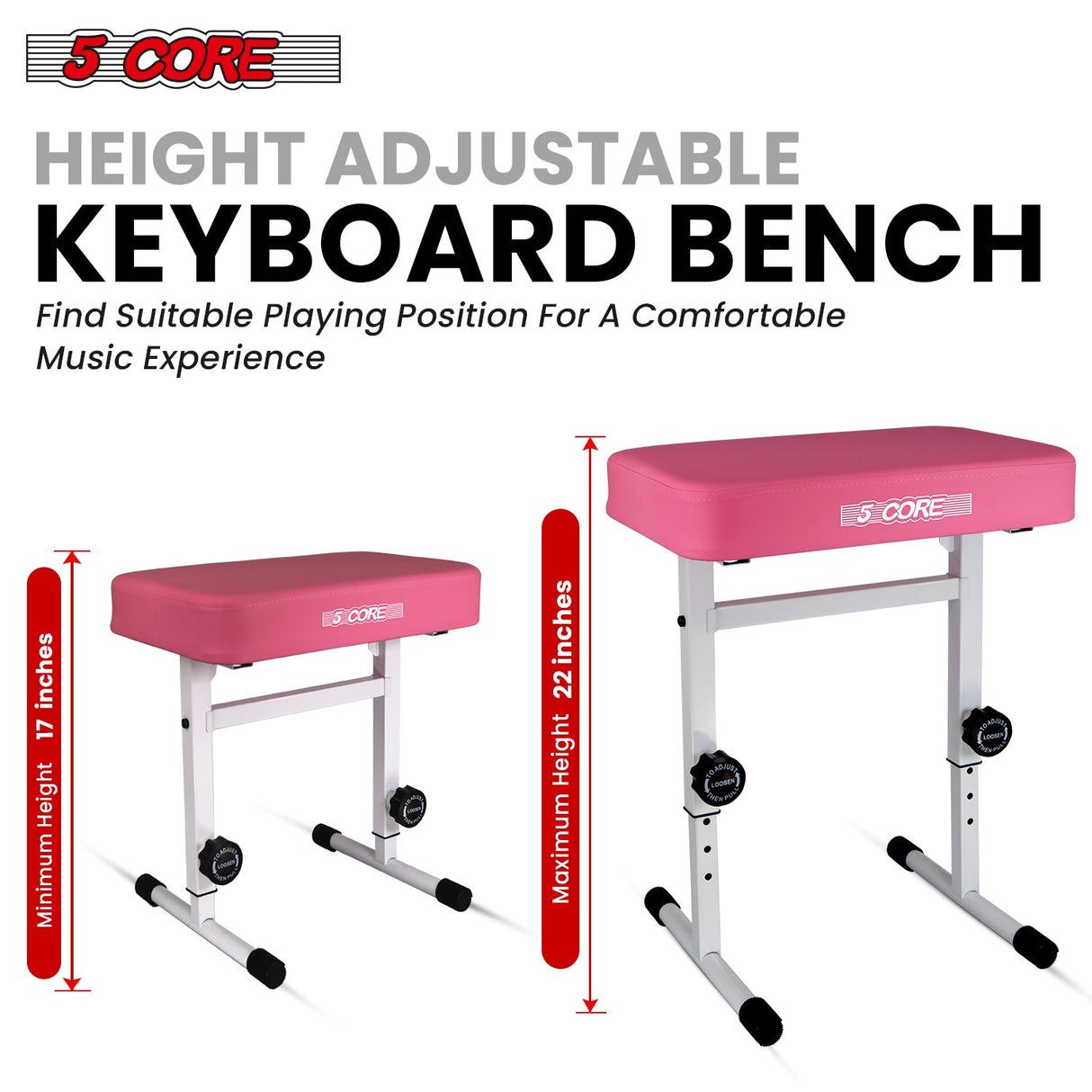 5 Core Keyboard Bench 3" Padded Cushioned Piano Stool Height Adjustable Guitar Seat Folding Portable