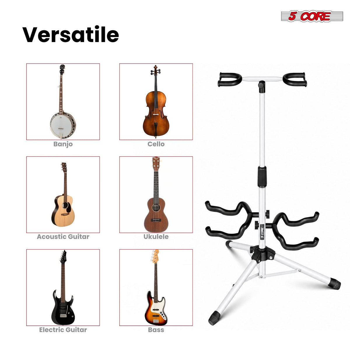 5 Core Guitar Stand Adjustable Double Guitars Stands Floor w Neck Holder for Acoustic Electric Bass