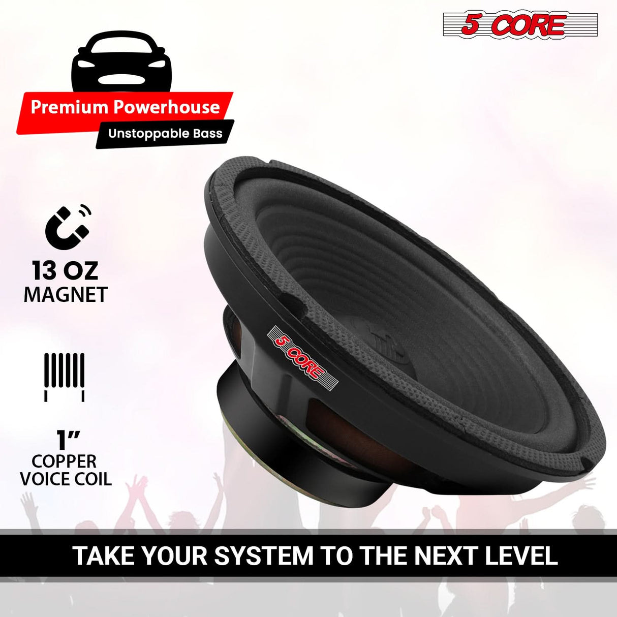 5 Core car woofer audio pair high performance front angle