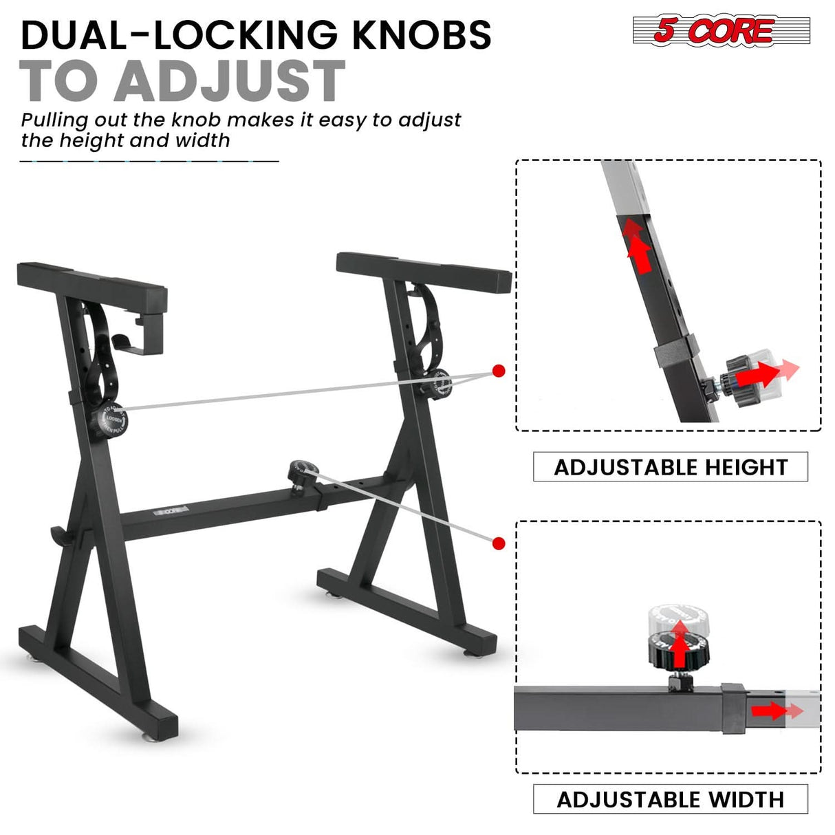 5Core Keyboard Stand Adjustable Height 34.5" Width 32.5” Z Style Electric Piano Riser 250Lb Capacity