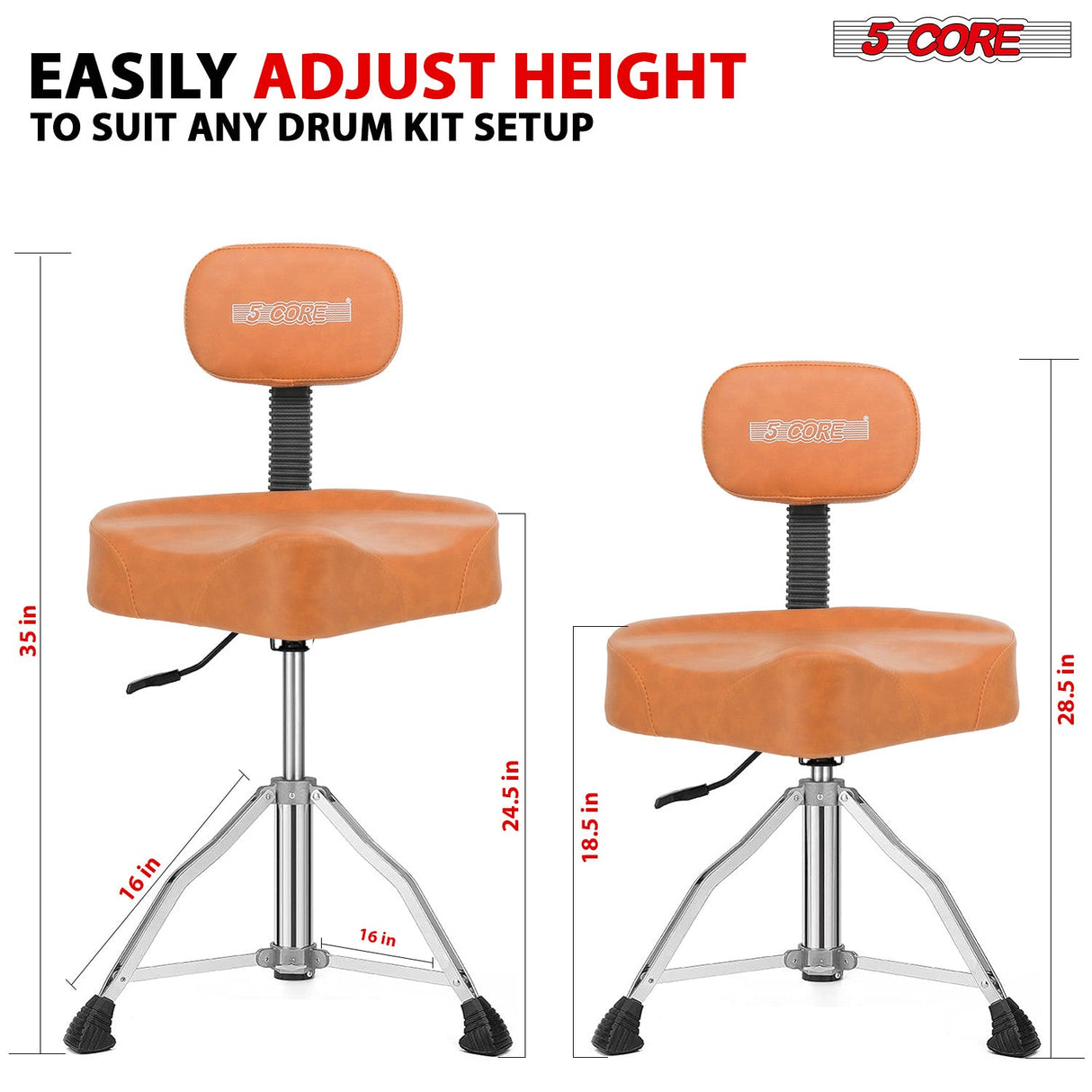5Core Drum Throne 4" Cushion Padded Stool w Backrest Airlift Height Adjustable Chair w 441Lb Capcity