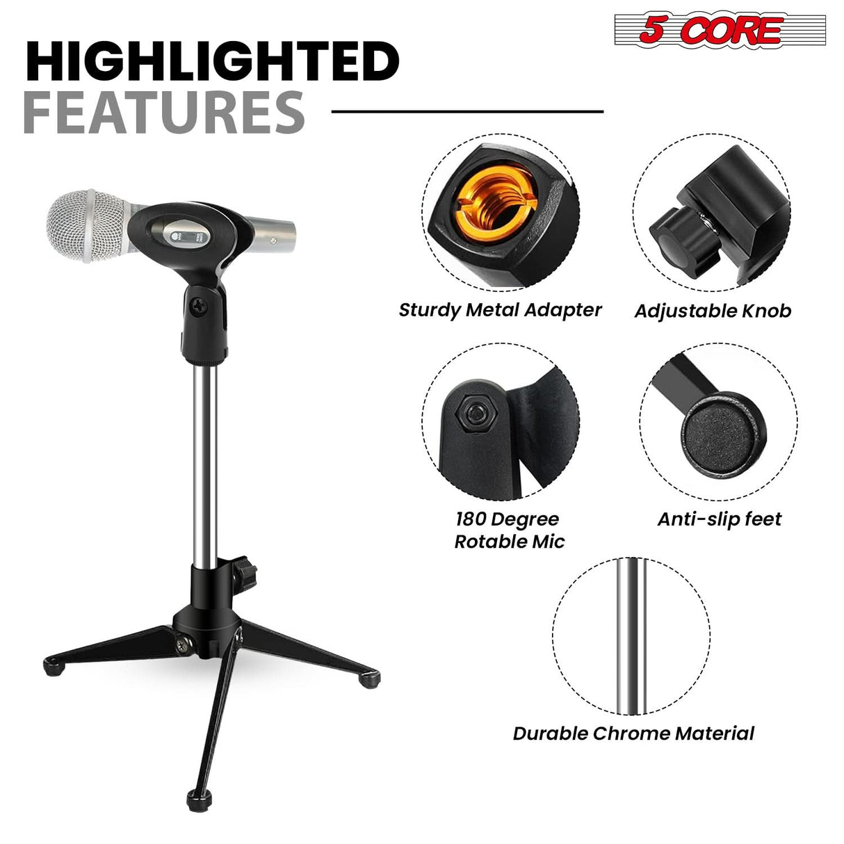 5Core Desktop Mic Stand Tripod stable three-leg desk mic holder view