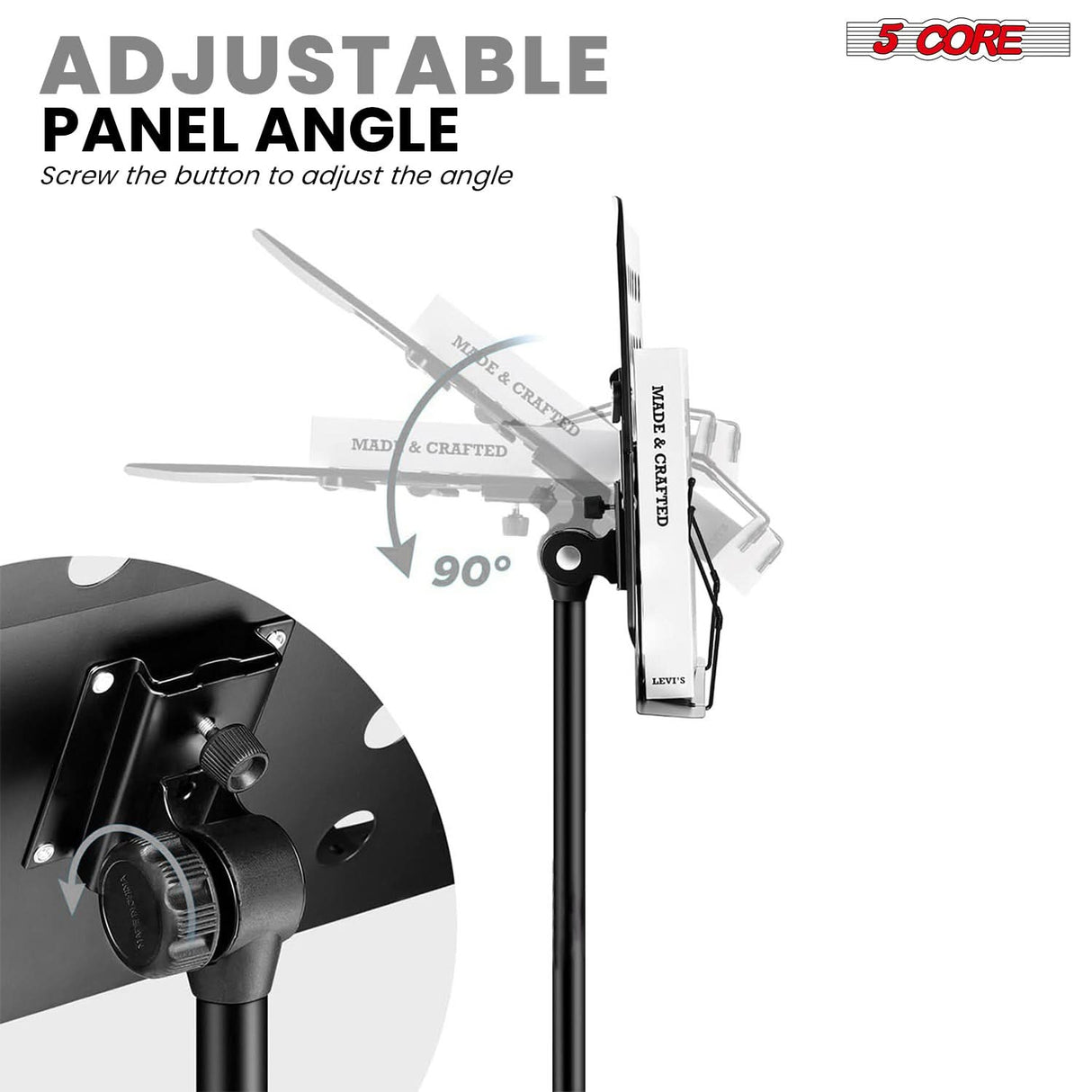 5 Core Music Stand Adjustable Desktop Book Stands w Mic Holder Portable Sheet Holder Metal Bookstand