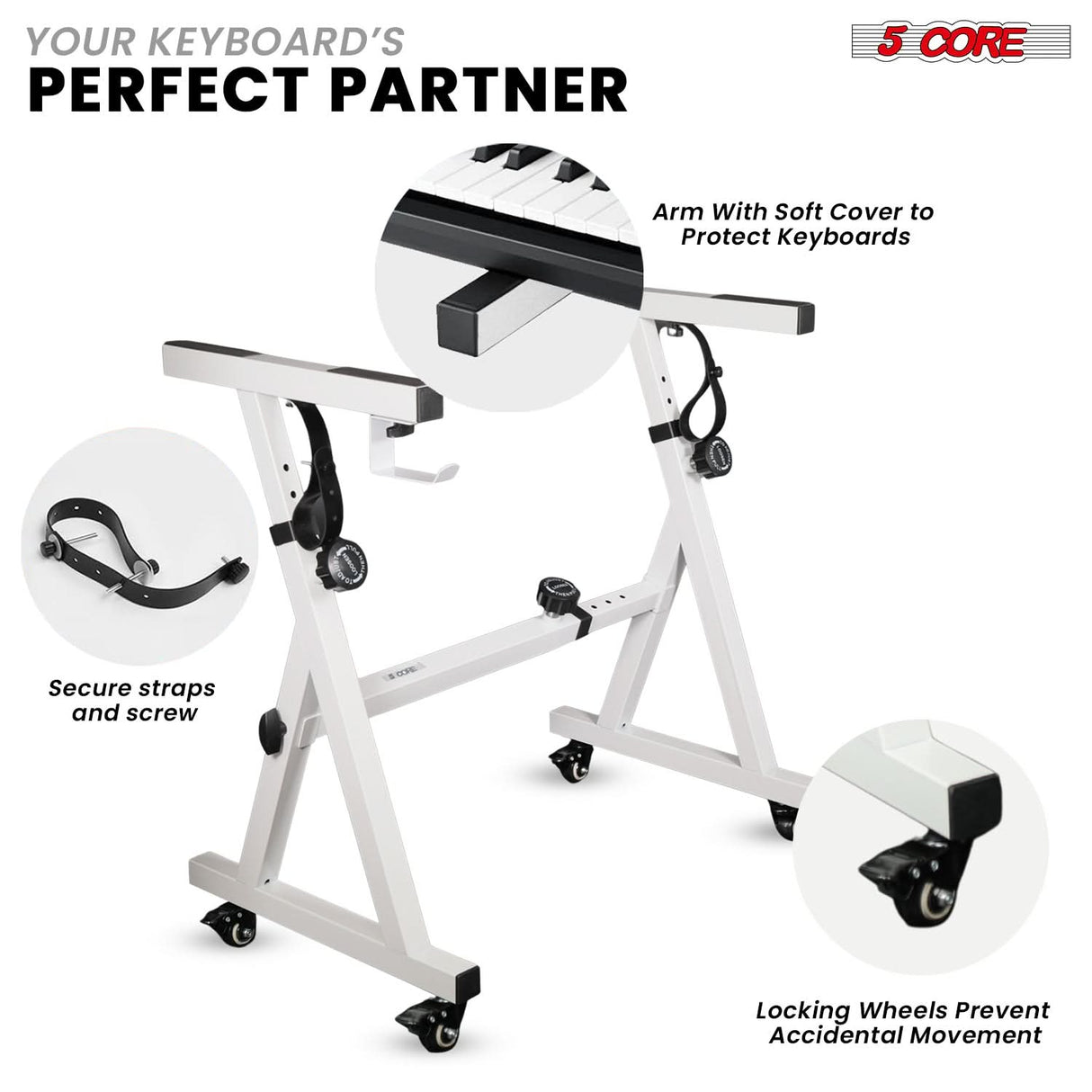 5Core Keyboard Stand Adjustable Height 36.5" Width 32.5” Z Style Electric Piano Riser 250Lb Capacity