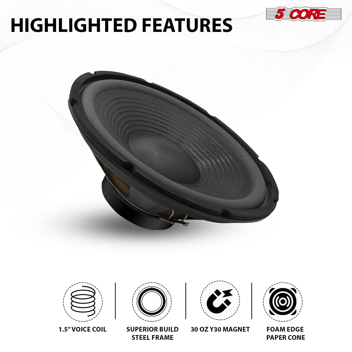 5 Core 12" Subwoofer 120W Car Audio Sub Woofer 8 Ohm Deep Bass Replacement Component Loud Speaker
