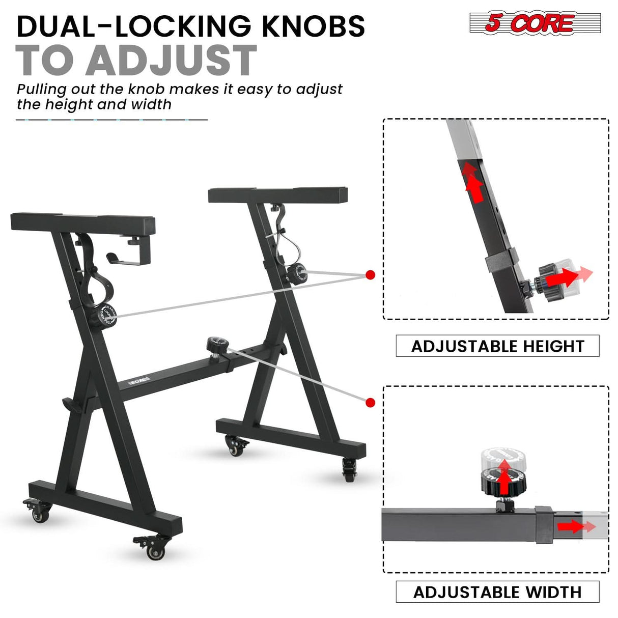 5Core Keyboard Stand Adjustable Height 36.5" Width 32.5” Z Style Electric Piano Riser 250Lb Capacity