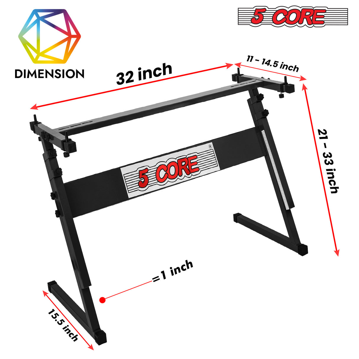 5 Core Keyboard Stand Adjustable 21 - 33" Z Style Metal Electric Piano Riser 330Lb Capacity Foldable