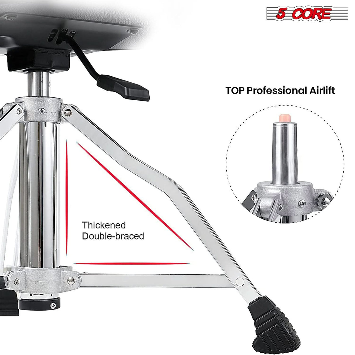 5Core Drum Throne 4" Cushion Padded Stool w Backrest Airlift Height Adjustable Chair w 441Lb Capcity
