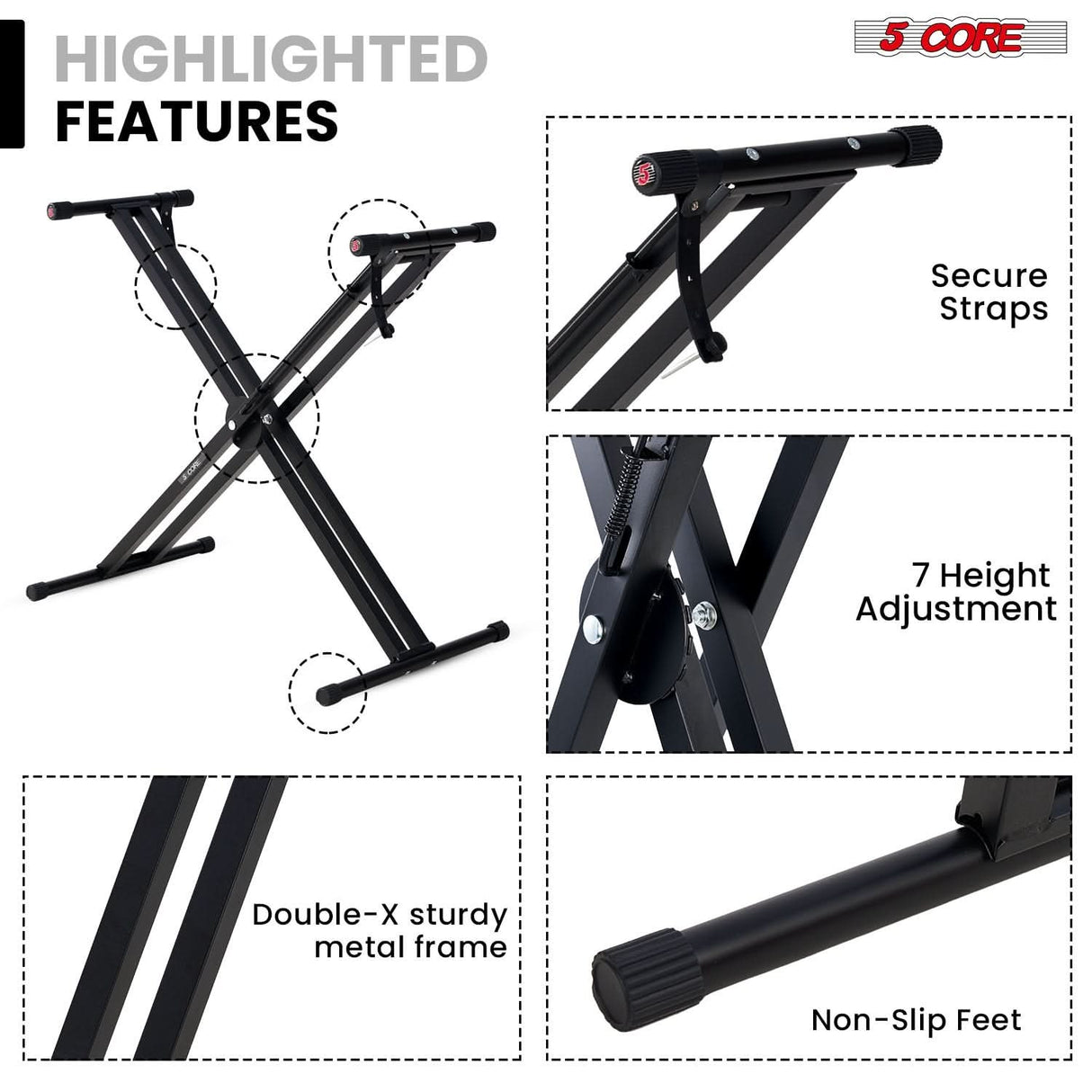 5 Core Keyboard Stand Height Adjustable One Hand Trigger Quick Release Portable Key Board DJ Stands