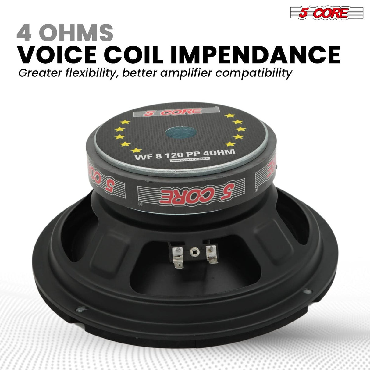 5 Core 8 Inch Subwoofer Pair 200W Car Audio Woofer 4 Ohm Replacement Deep Bass Loud Speaker