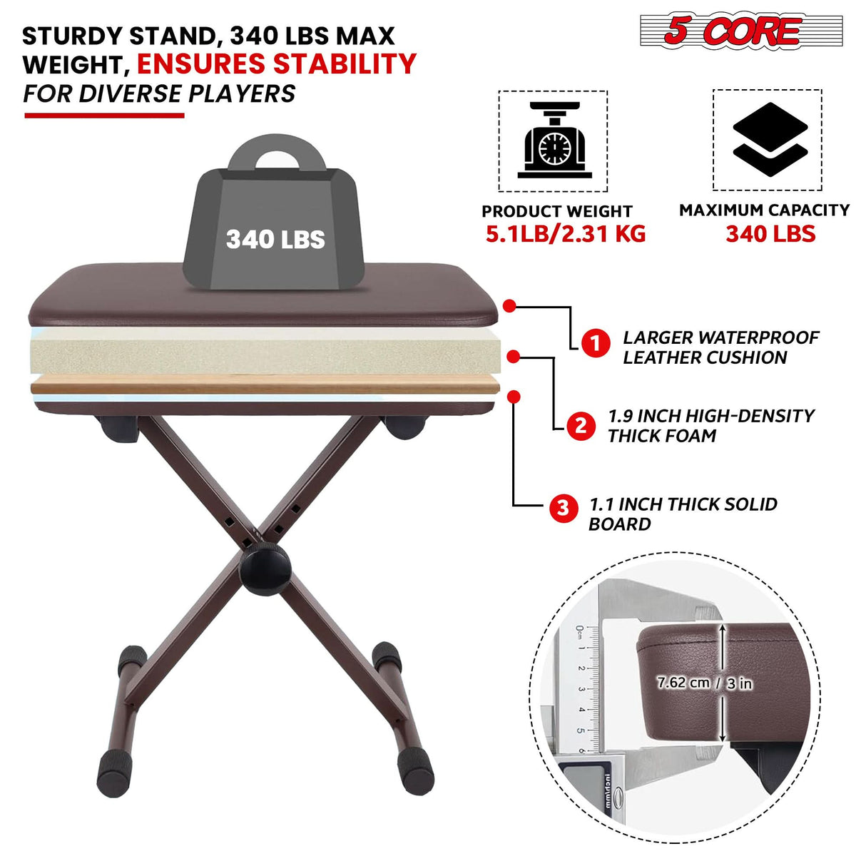 5 Core keyboard bench guitar seat multi use view