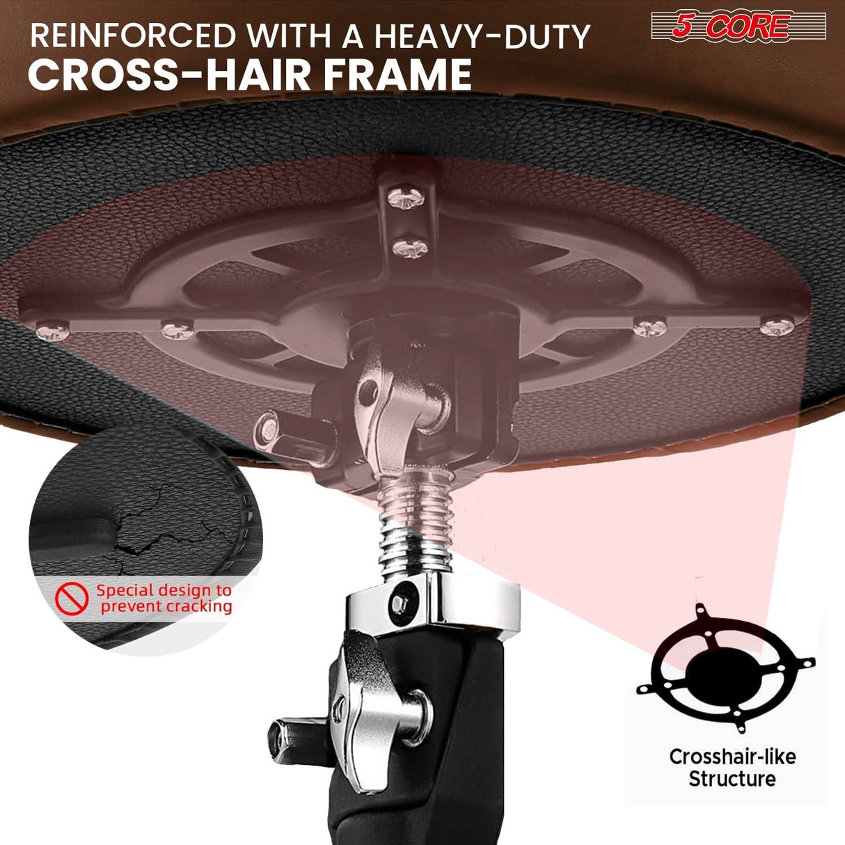 5 Core Drum Throne 4" Thick Padded Guitar Stool 441Lb Capacity 20-26” Adjustable Drummer Chair