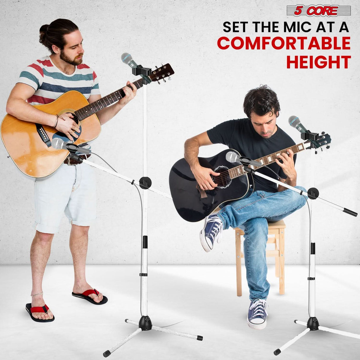 5 Core Mic Stand Floor Height Adjustable Tripod Microphone Stands w Extending Telescoping Boom Arm