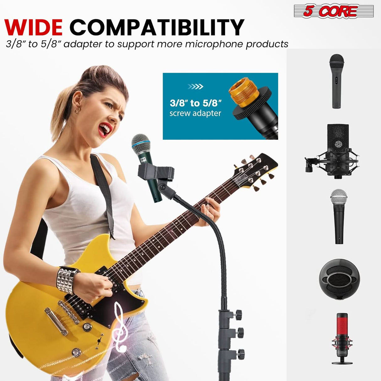 5Core Mic Stand Pair Floor Adjustable Universal Heavy Duty Microphone Stands Round Base Soporte De micrófono