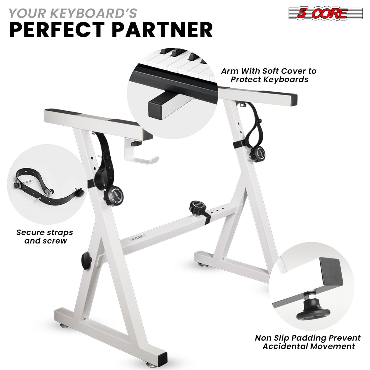 5Core Keyboard Stand Adjustable Height 34.5" Width 32.5” Z Style Electric Piano Riser 250Lb Capacity