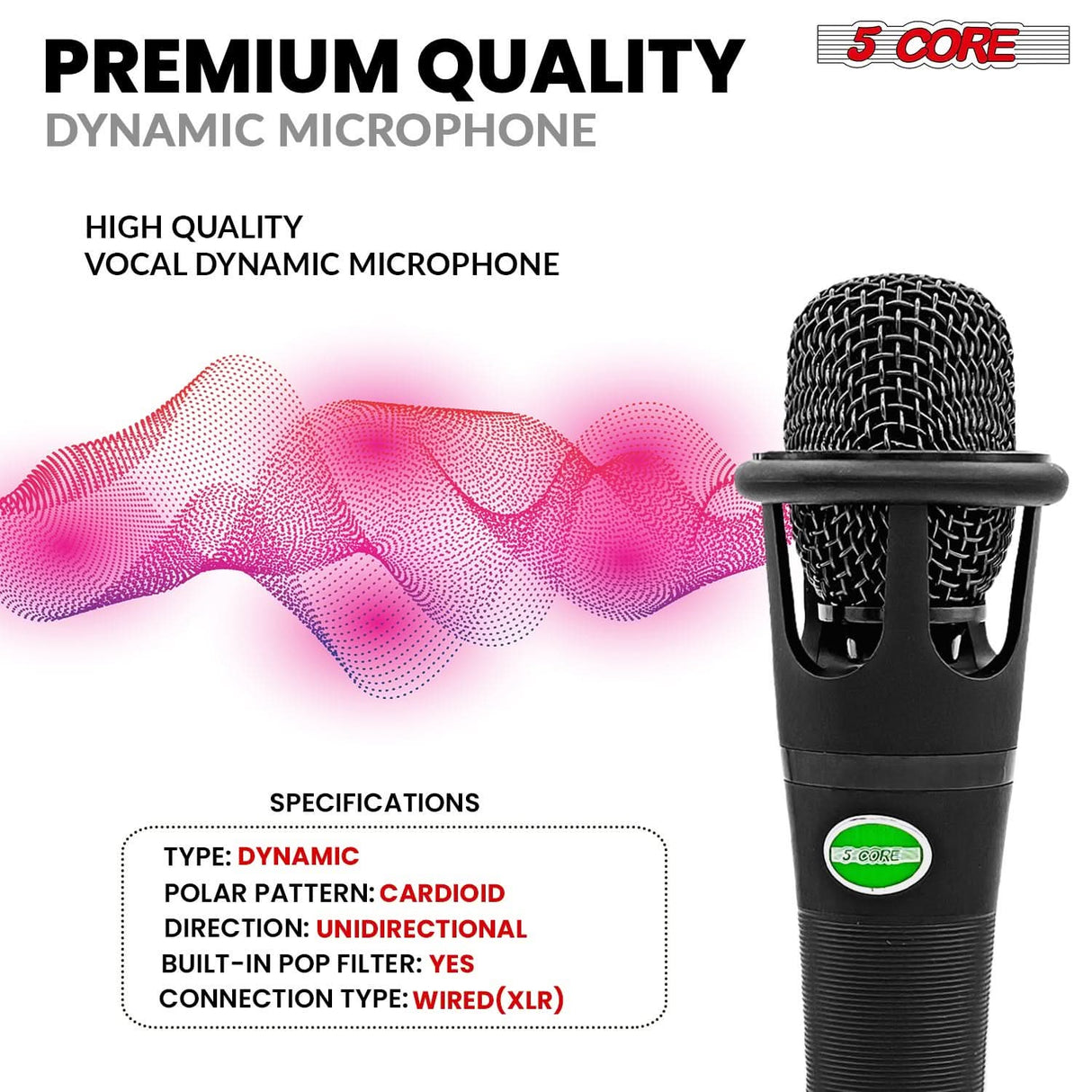 5 Core Podcast Equipment Bundle w Cardioid Dynamic XLR Microphone Mini Desk Stand XLR to 1/8” Cable