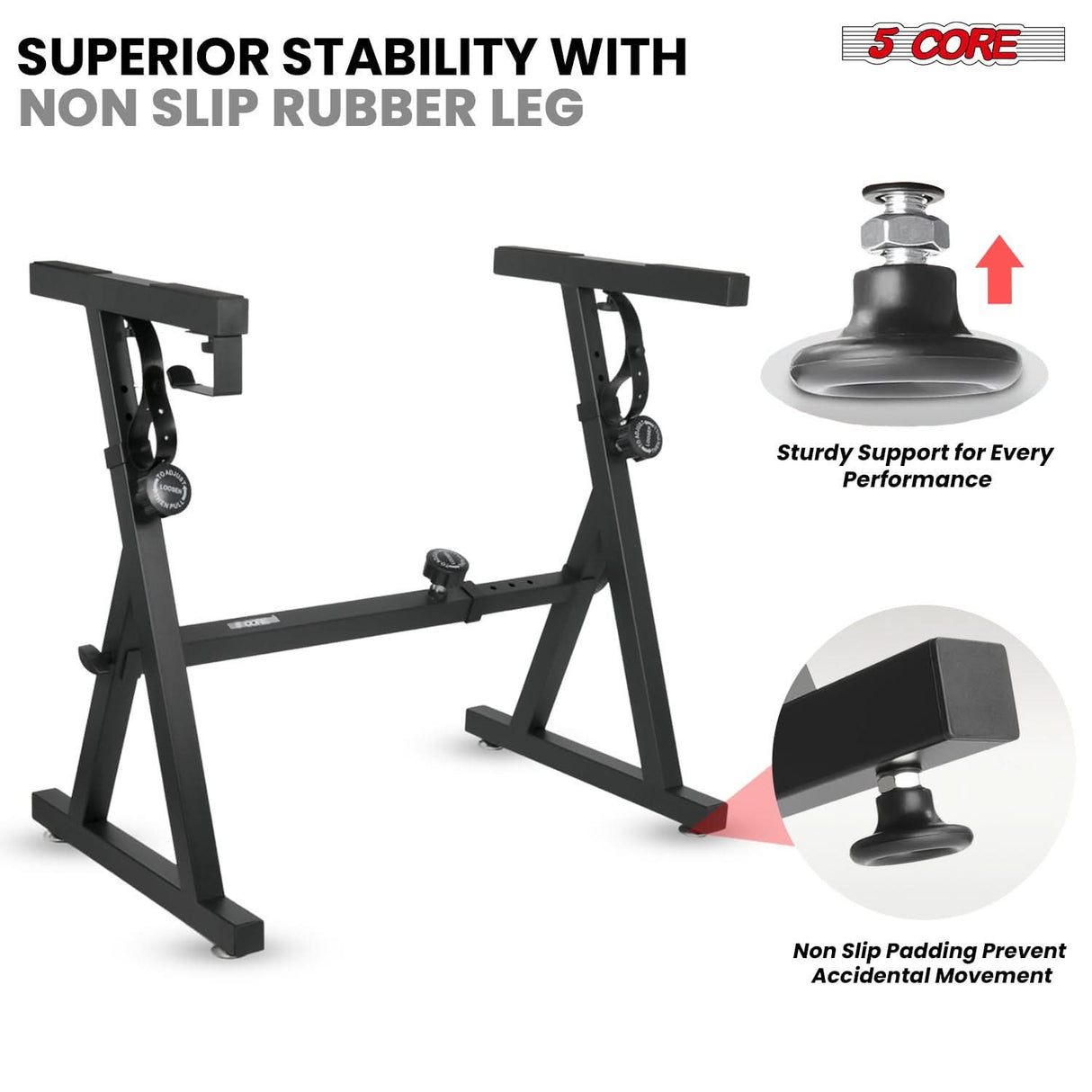 5Core Keyboard Stand Adjustable Height 34.5" Width 32.5” Z Style Electric Piano Riser 250Lb Capacity