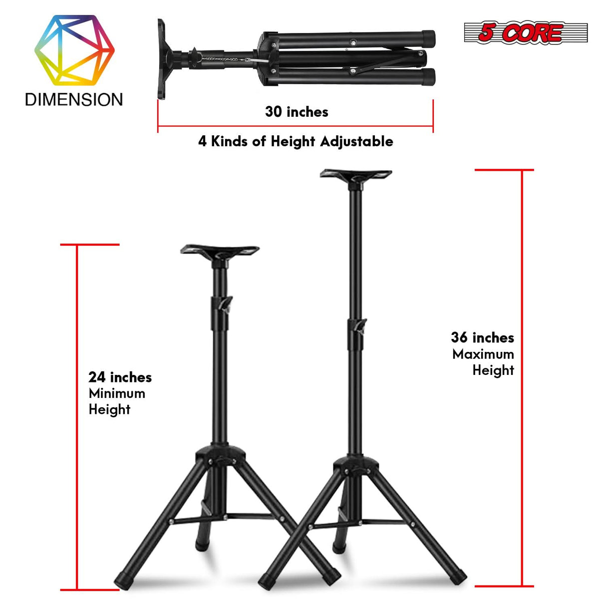5 Core Speaker Stand Height Adjustable 36" Heavy Duty PA DJ Tripod Studio Monitor Stands