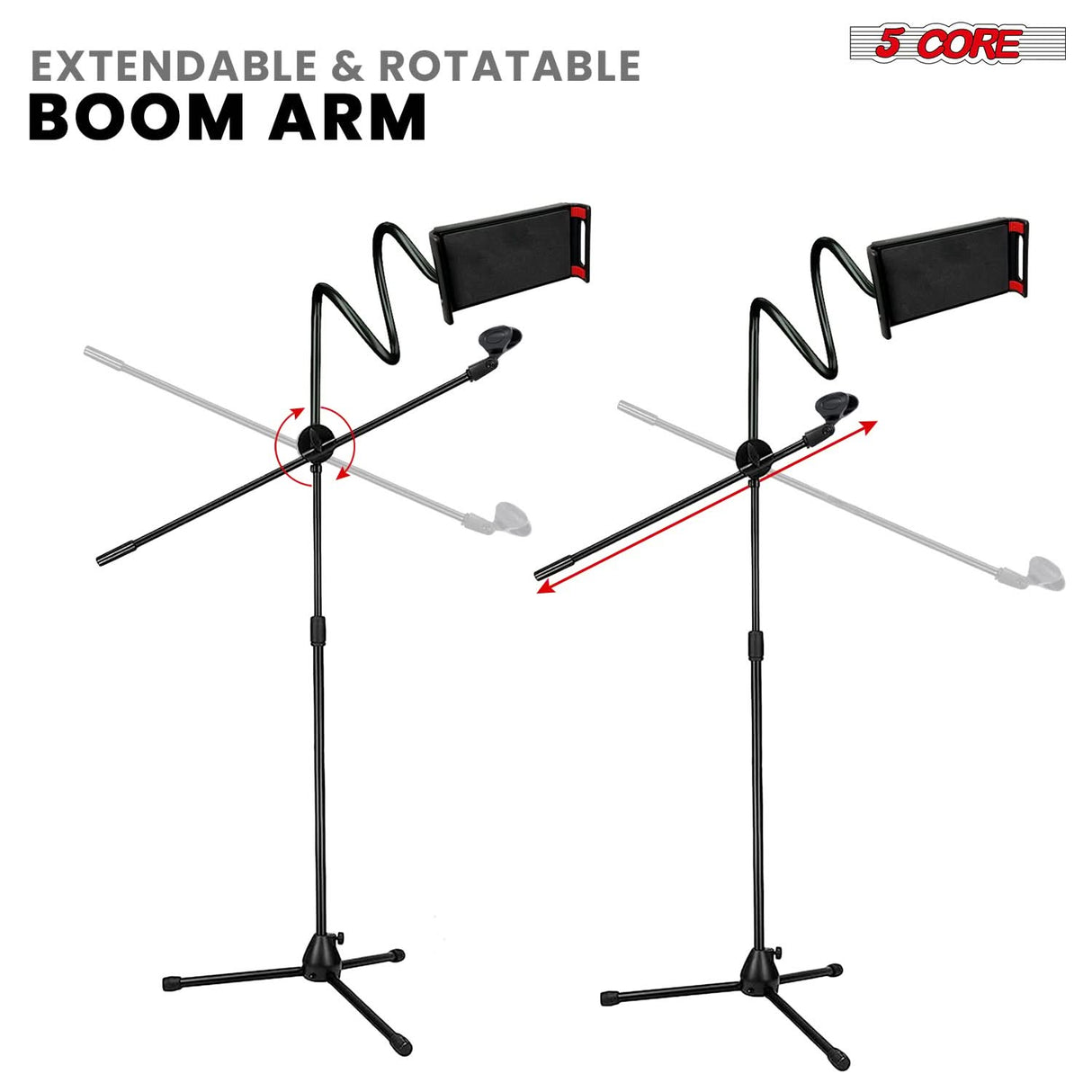 5 Core Tripod Mic Stand w Phone Holder Height Adjustable Microphone Mount Stands