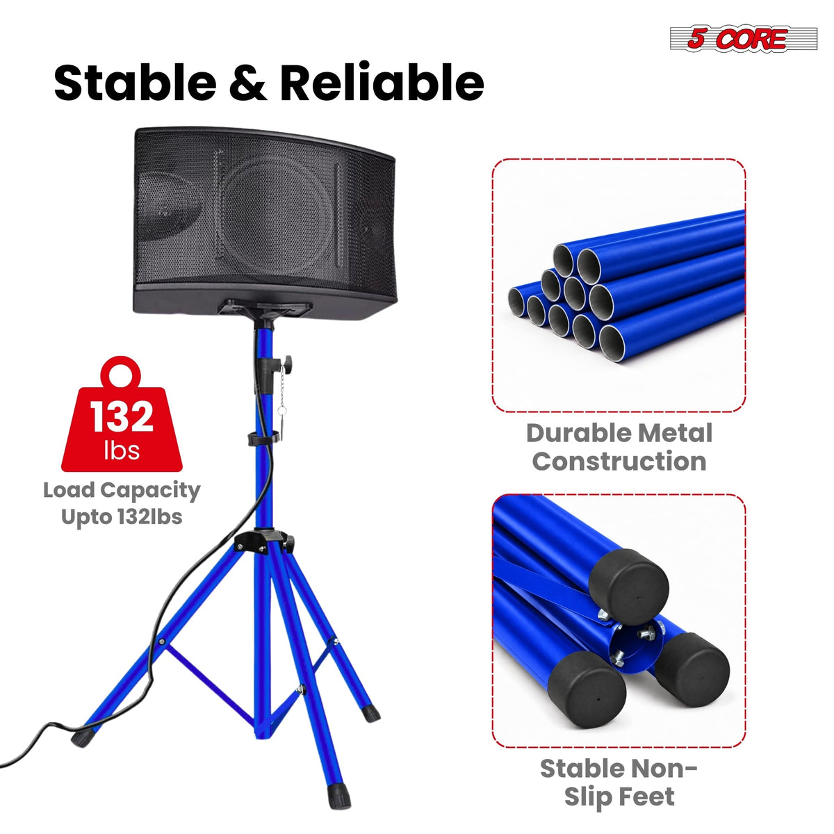 5 Core Speaker Stand Tripod Pair Adjustable PA DJ Universal Pole Mount