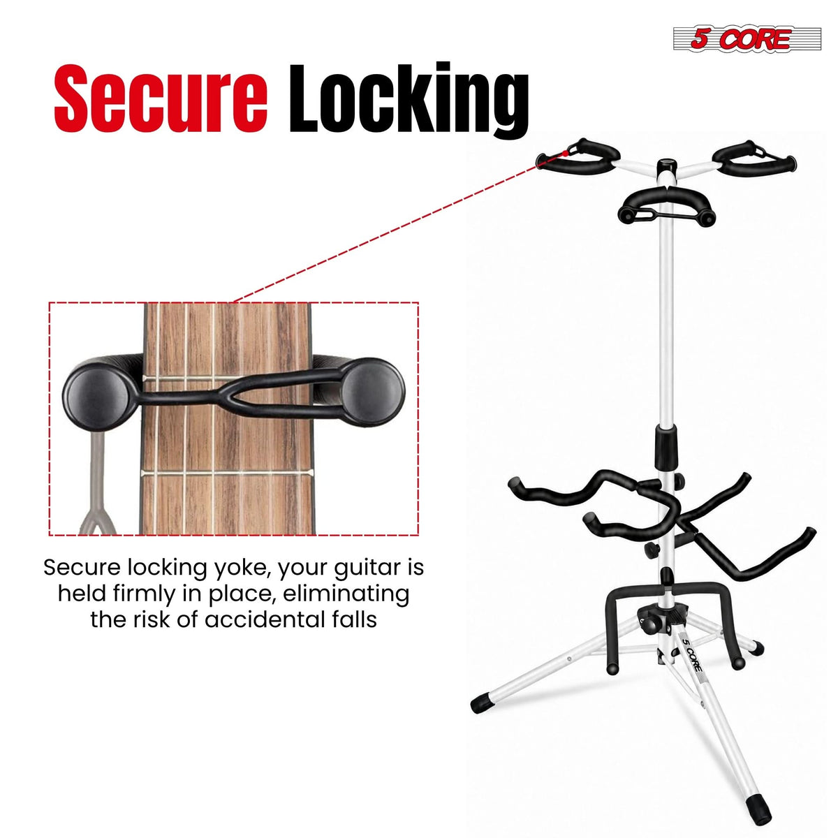5 Core Triple Guitar Stand Floor w Foam Arms for Acoustic Electric Guitars