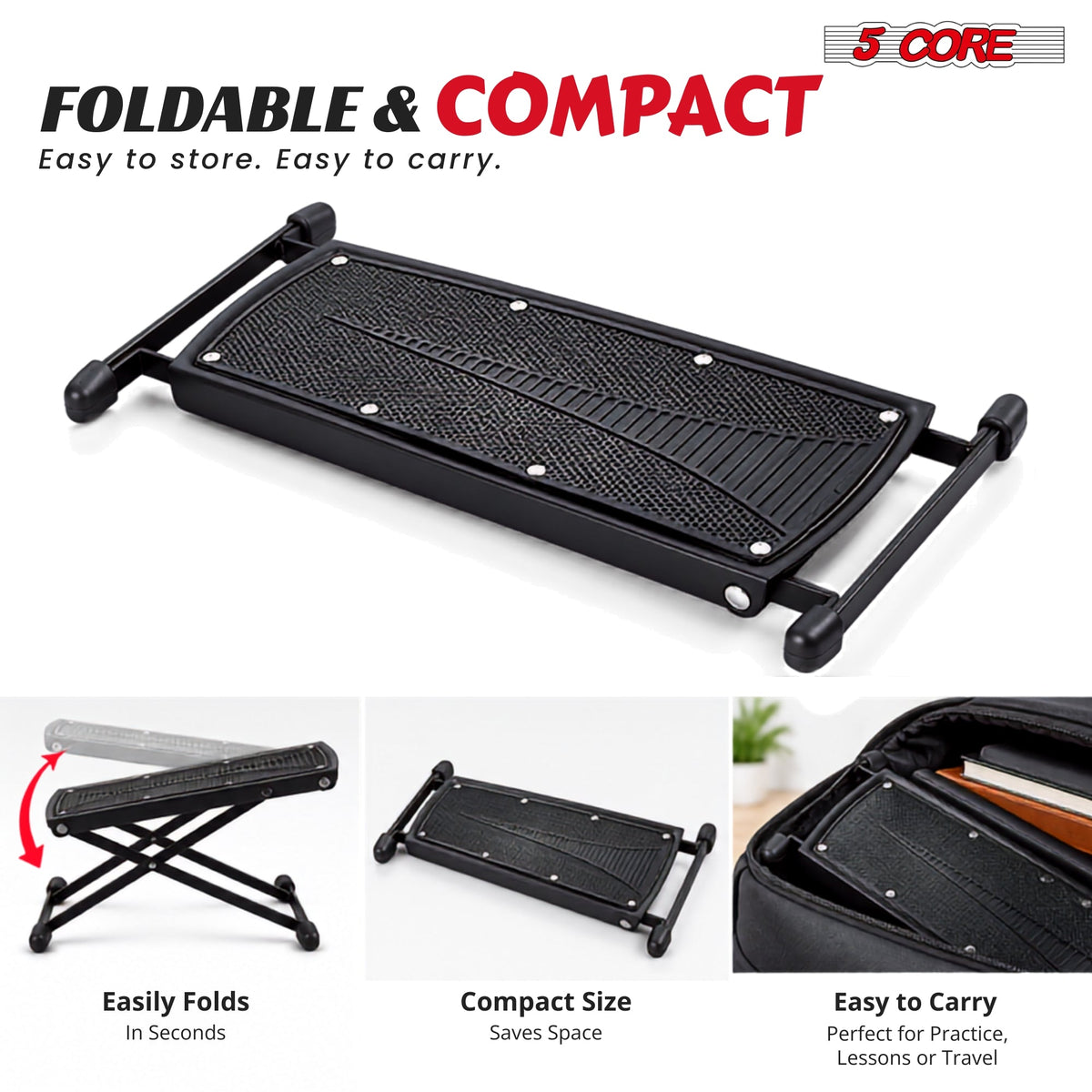 5Core Guitar Foot Stool Height Adjustable Folding Leg Rest Classical Footrest