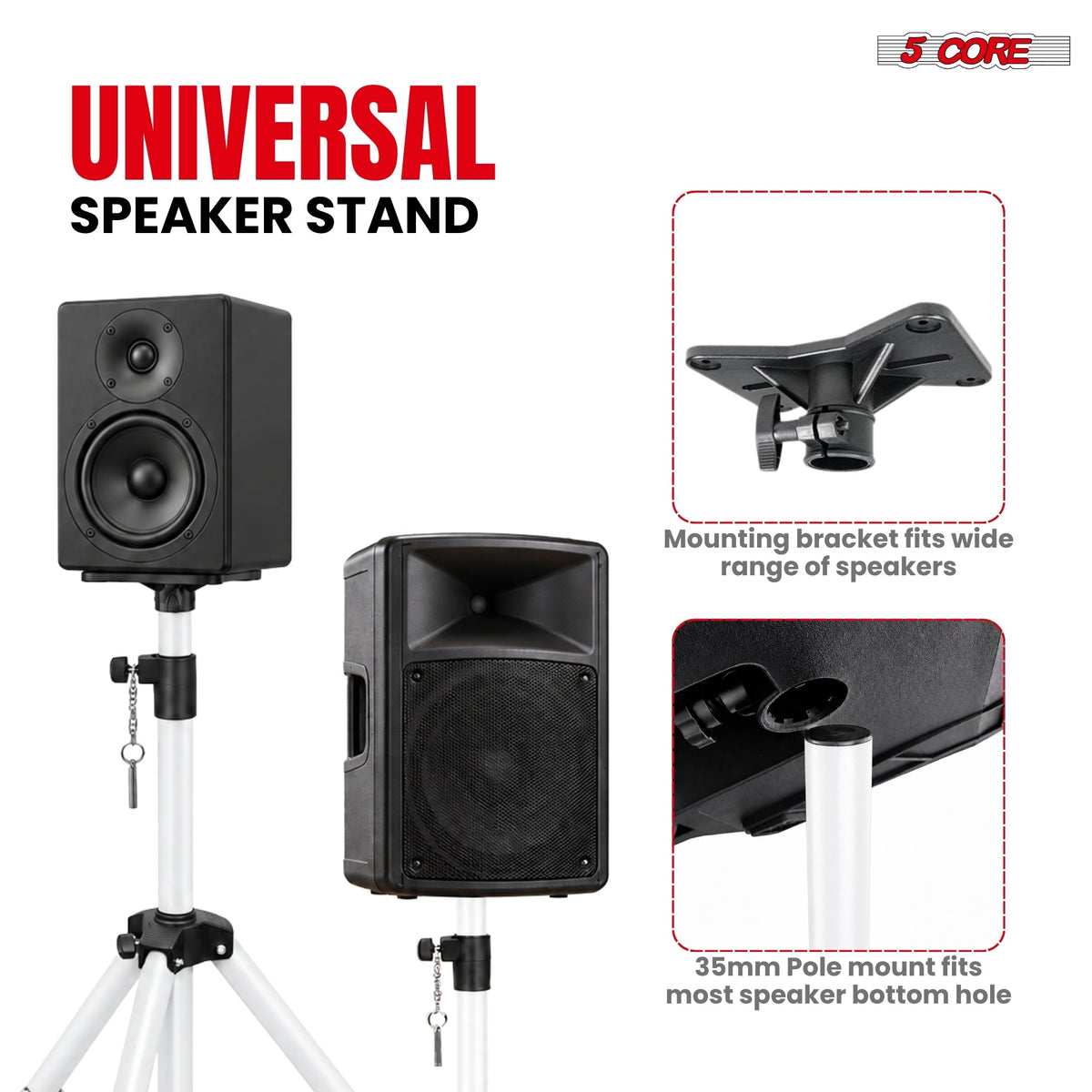 5 Core Speaker Stand Adjustable PA DJ Tripod Stands w 35mm Pole 132 Lbs Capacity