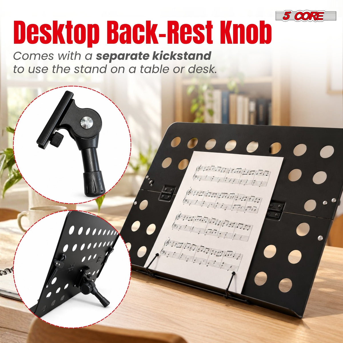 5Core Music Stand Height Adjustable Desktop Book Stands w Mic Mobile Holder