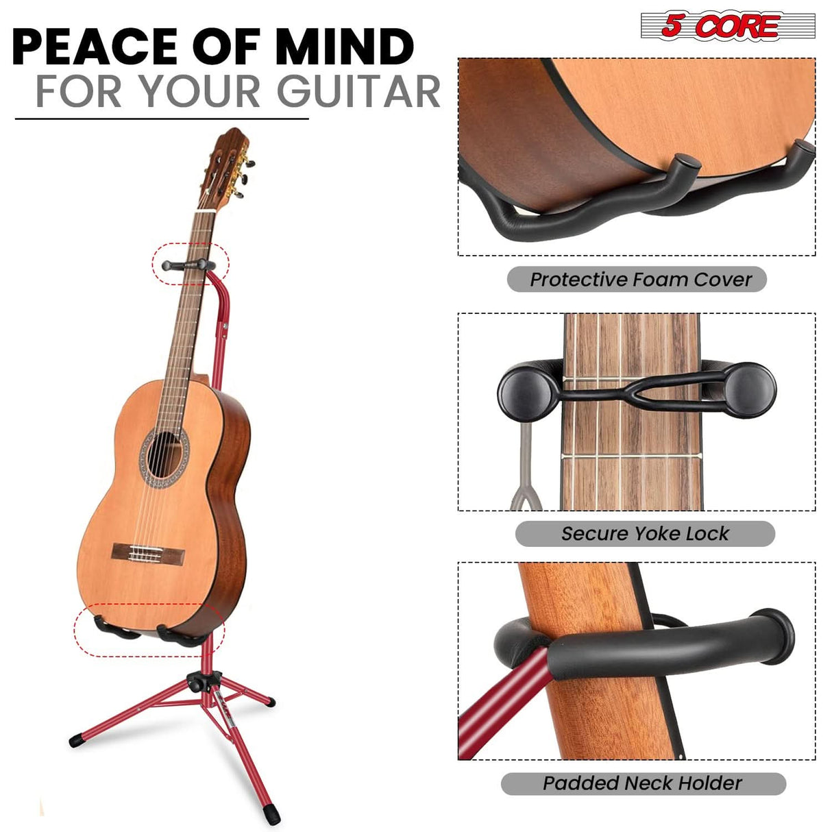 5Core Guitar Stand Pair Floor Folding Holder Soporte Para Guitarra for Acoustic Electric Bass