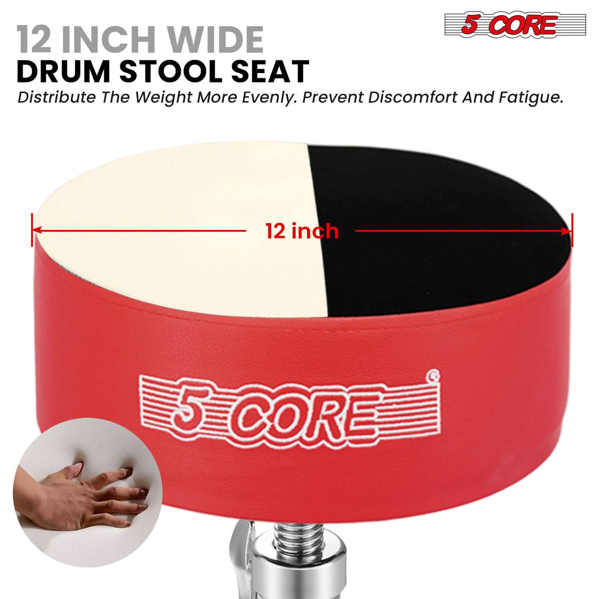 5 Core Drum Throne 5" Padded Drummer Seat Adjustable Drumming Chair w Luxury Velvet Top