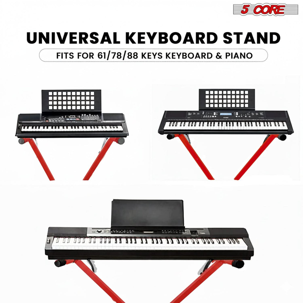5 Core Keyboard Stand X Shape Adjustable Foldable Portable Key Board Stands w Locking Strap