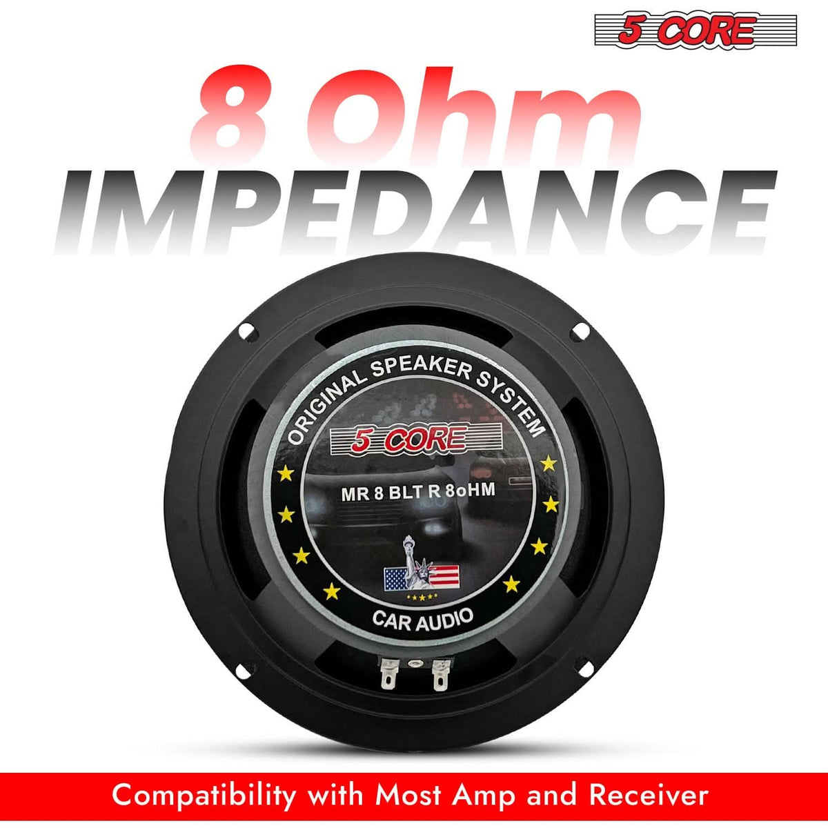 5 Core 8" Midrange Speaker 2Pc 500W Aluminum Bullet 8Ohm Pro Audio Slim PA DJ Car Door Loudspeaker