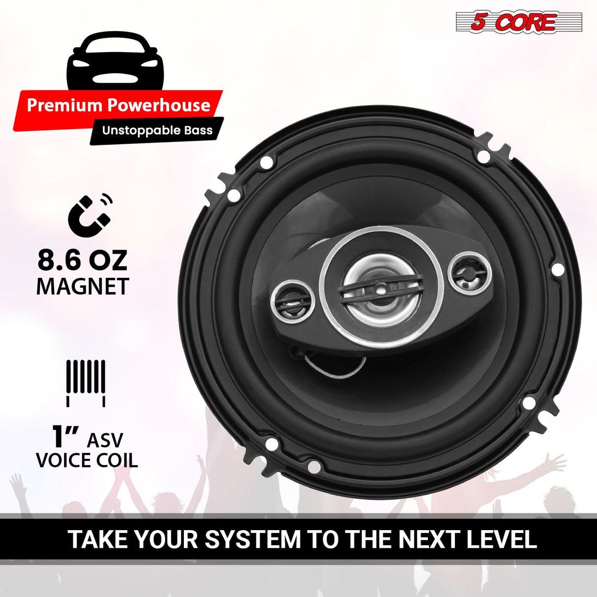 5Core Coaxial Car Door Speakers 6” 4Pcs 500W 4Ohm 2 Way Component Subwoofer Audio w Super Tweeter