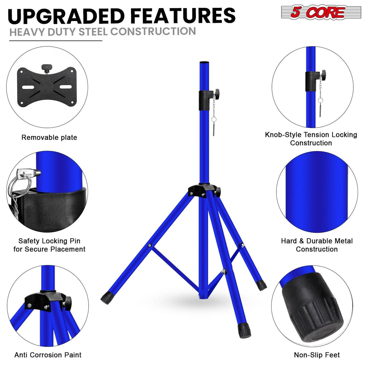 5 Core Speaker Stand Adjustable 31 to 54" PA DJ Tripod Stands Heavy Duty w 35mm Insert 132 Lbs