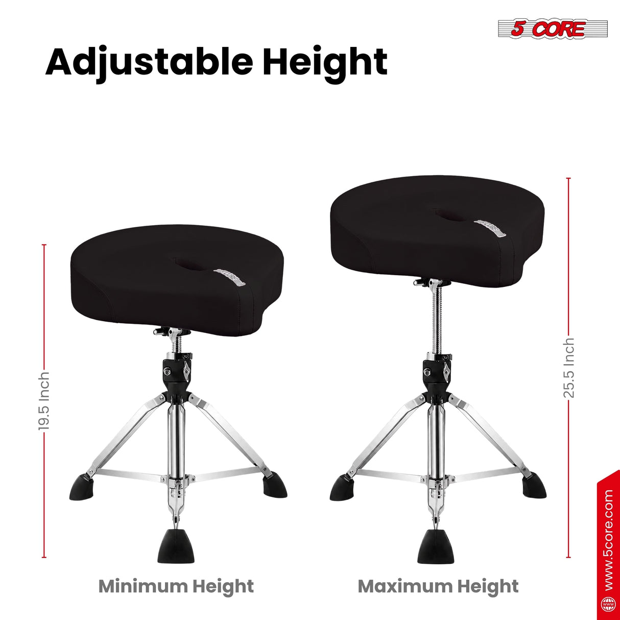 5 Core Drum Throne w 4.5" Padded Stool Adjustable Drummer Chair