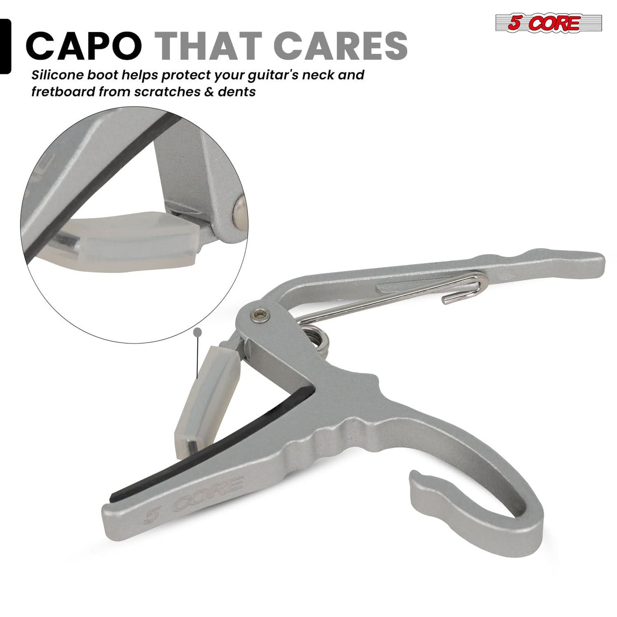 5 Core Guitar Capo Pair Quick Change Acoustic Electric String Clip Banjo Mandolin Or Ukulele Silver
